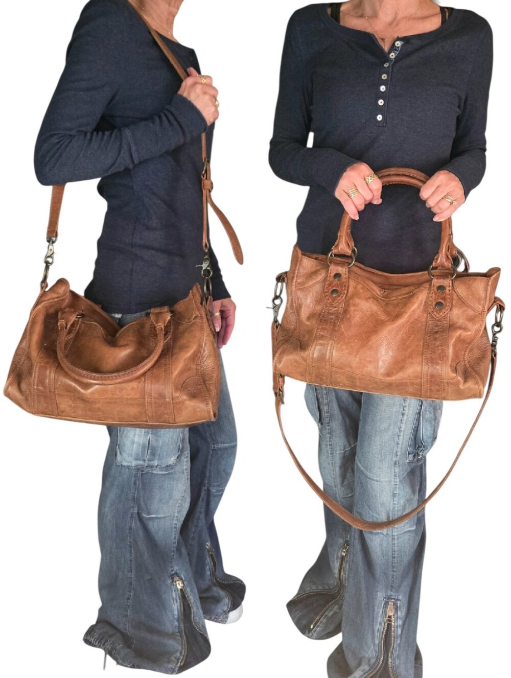Frye Melissa Cognac Brown Genuine Leather Handbag Messenger Crossbody Satchel